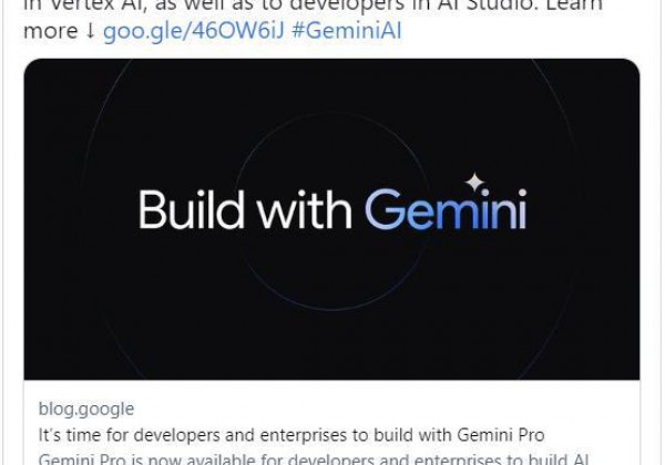 谷歌宣布向云计算客户开放Gemini Pro，开发者可用其构建应用